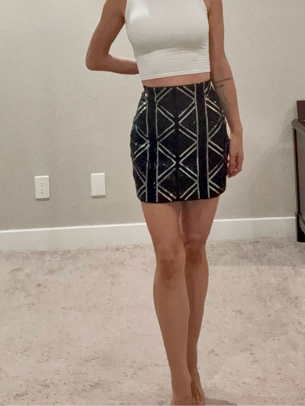 Express Black Geometric Sequin Mini Skirt